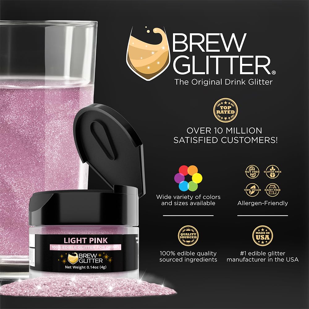 Brew Glitter Light Pink Edible Drink Glitter 1x 4g Jar for Cocktails, Beer, & Beverages