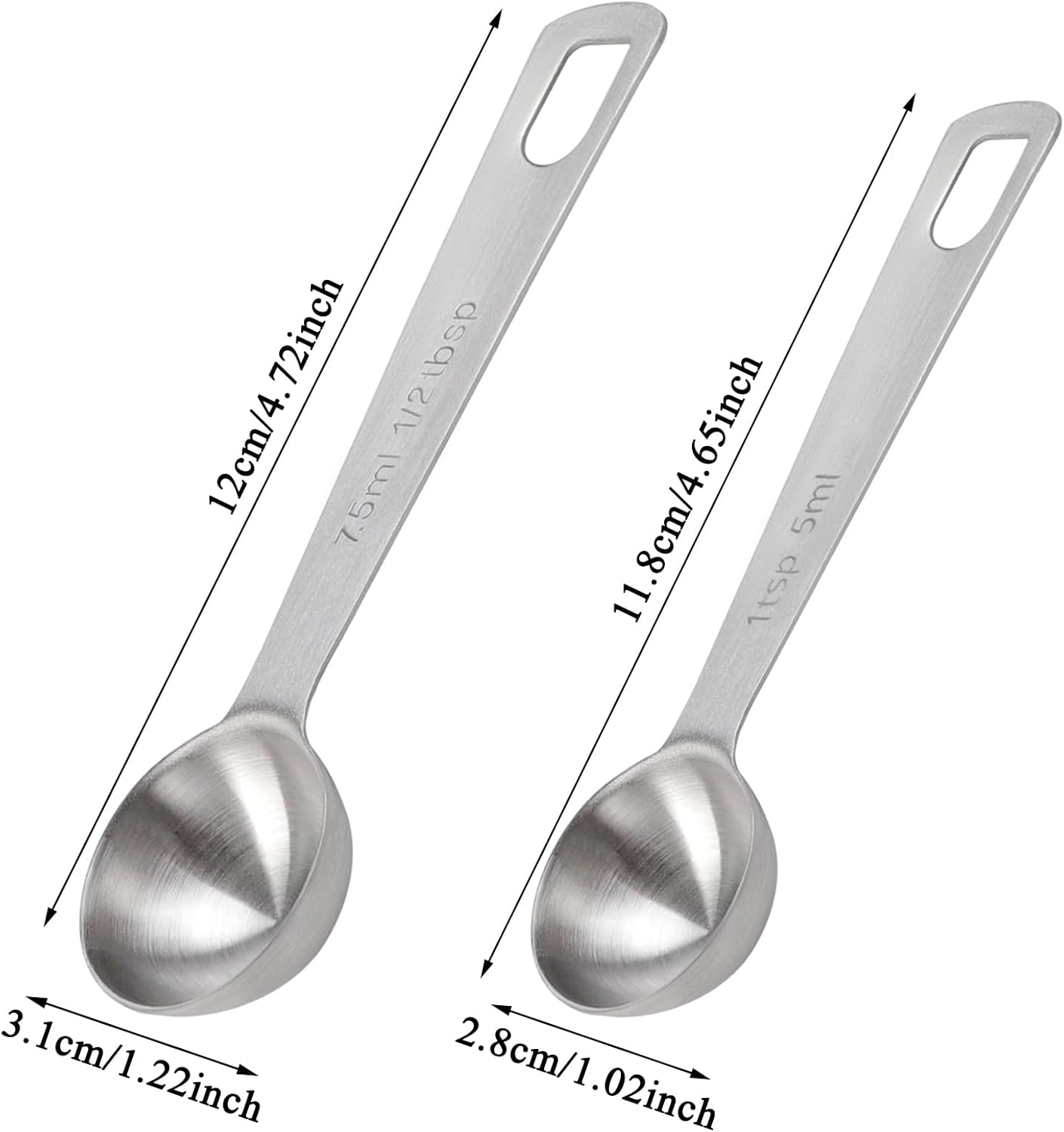 2 Pcs Measuring Spoons Tablespoon Measuring Spoon Set Food Grade Stainless Steel Measuring Teaspoon for Kitchen Cooking(1TSP/5ml, 1/2TBSP/7.5ml)