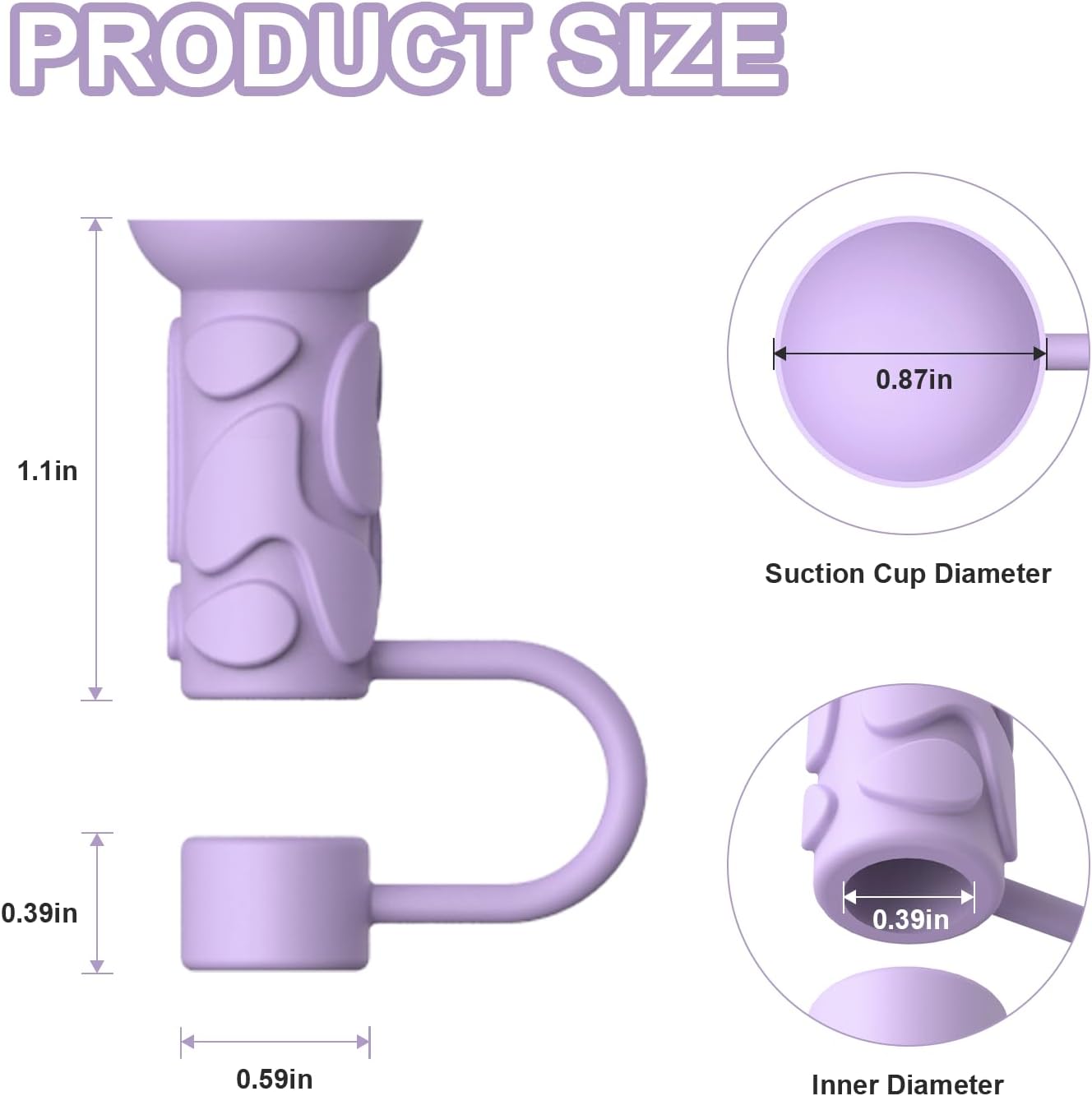 YOTIME Silicone Straw Covers Cap, 6 Pcs Reusable 0.39in/10mm Suction Cup Straw Toppers for Stanley Cup 40 30 oz, Purple