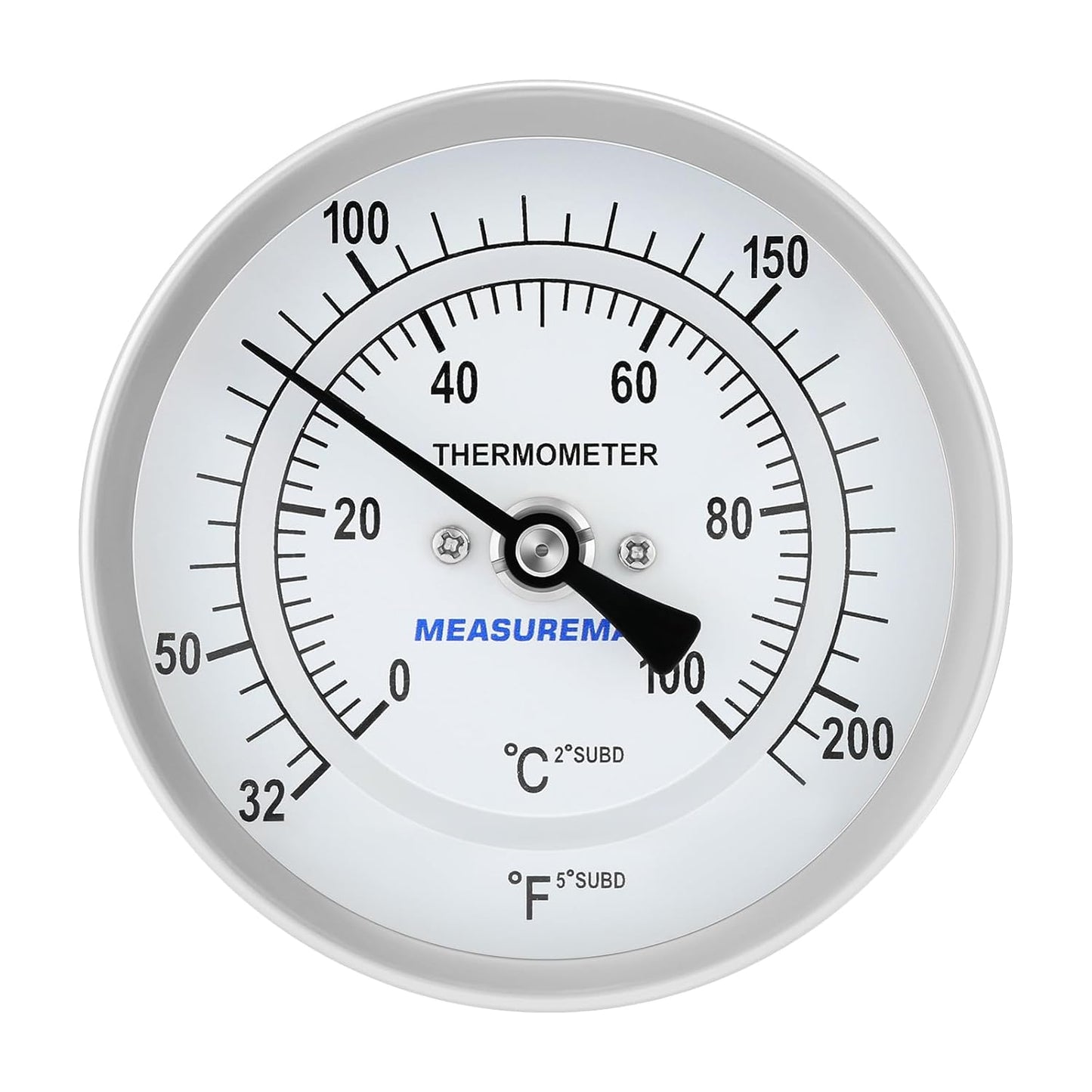 MEASUREMAN Hot Water Thermometer, 3" Dial, 2" Lead-Free Brass Stem, 32-212F/0-100C Range, 2% Accuracy, Adjustable, 1/2" NPT Back Mount
