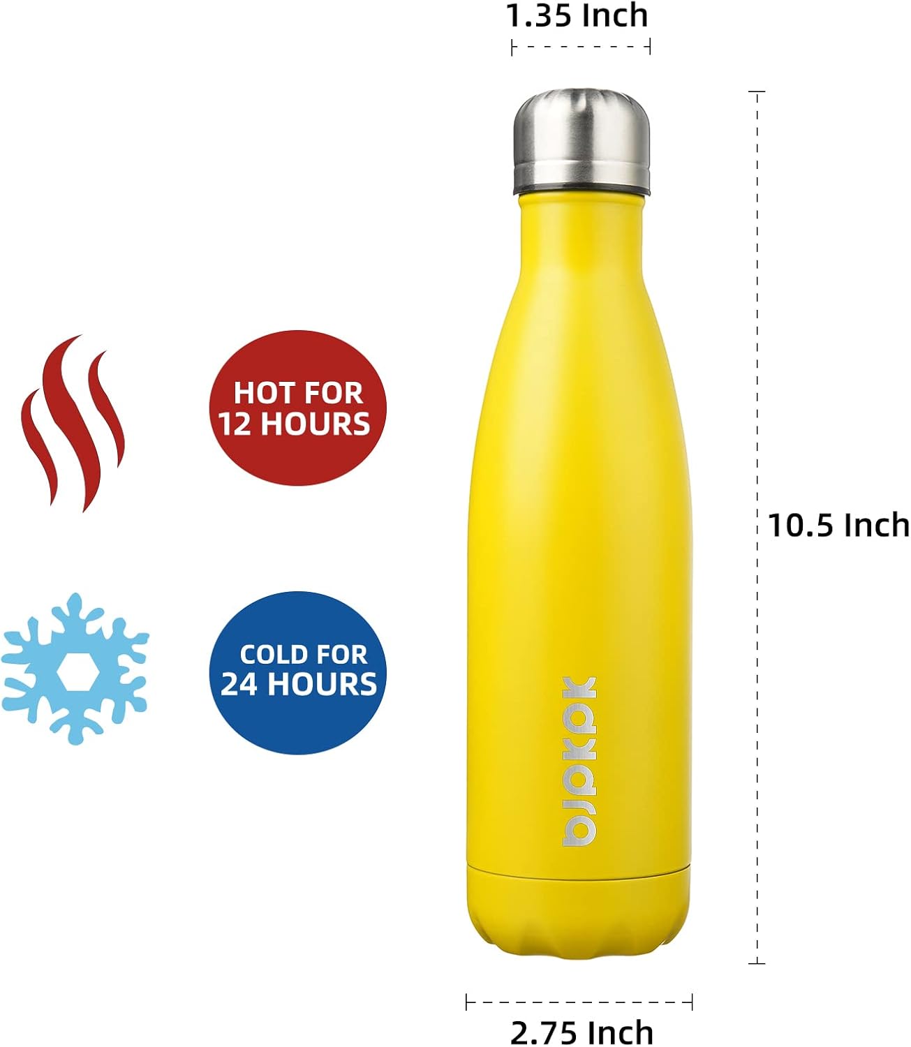 BJPKPK 17oz Insulated Stainless Steel Water Bottles,Sports Water Bottles Keep Cold for 24 Hours and Hot for 12 Hours,BPA Free for Travel,Goldenrod