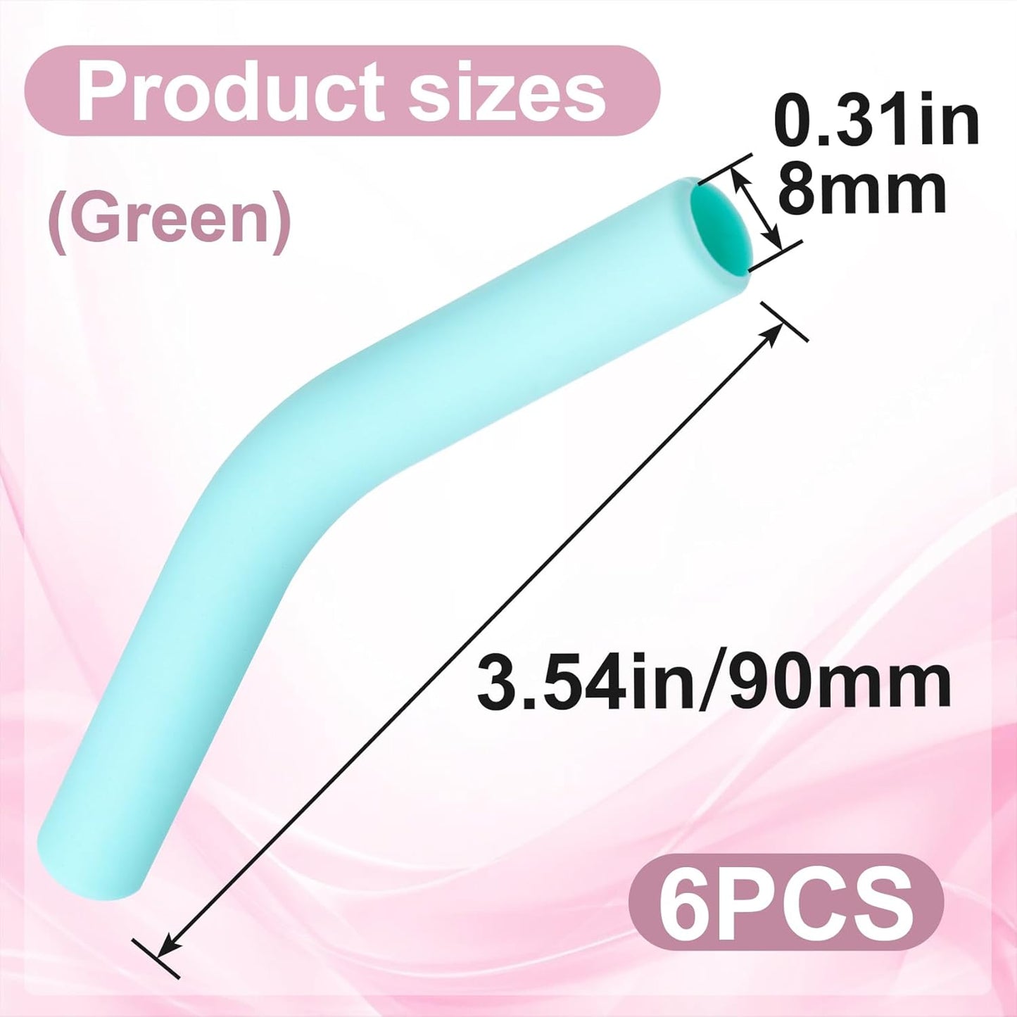 6pcs Food-Grade Silicone Metal Straw Tips, Reusable Flex Elbow Straws Cover Replacement Tips, Soft Straw Toppers Kits for 8 mm Stainless Steel Metal Straws - Mint Green