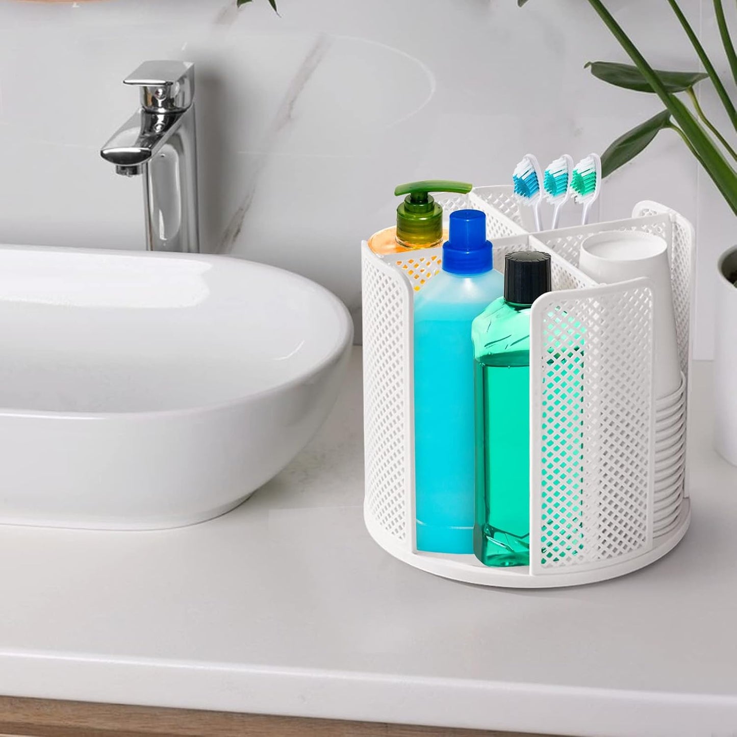 Cup and Lid Organizer Cup Dispenser Coffee Cup Organizer Paper Cup Holder Rotating for Bathroom, Restaurant, Break Room, Coffee Station, Bar, Buffet, Kitchen Cabinet, Countertop,4 Compartment