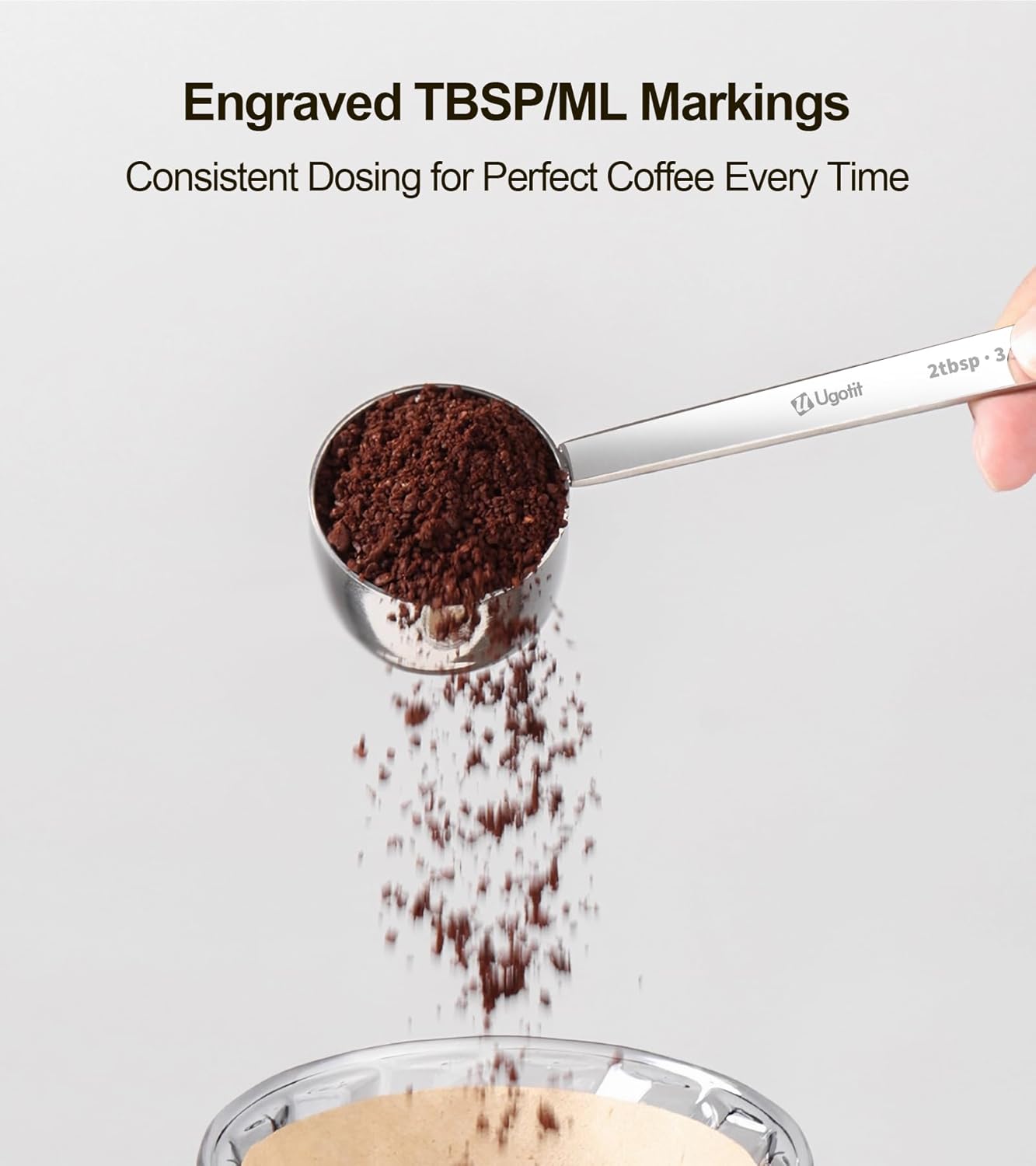 304 Stainless Steel Coffee Scoop, 2 tablespoon Long Handle Measuring Spoon for Ground Coffee, Espresso &, Protein Powder (Pack of 2)