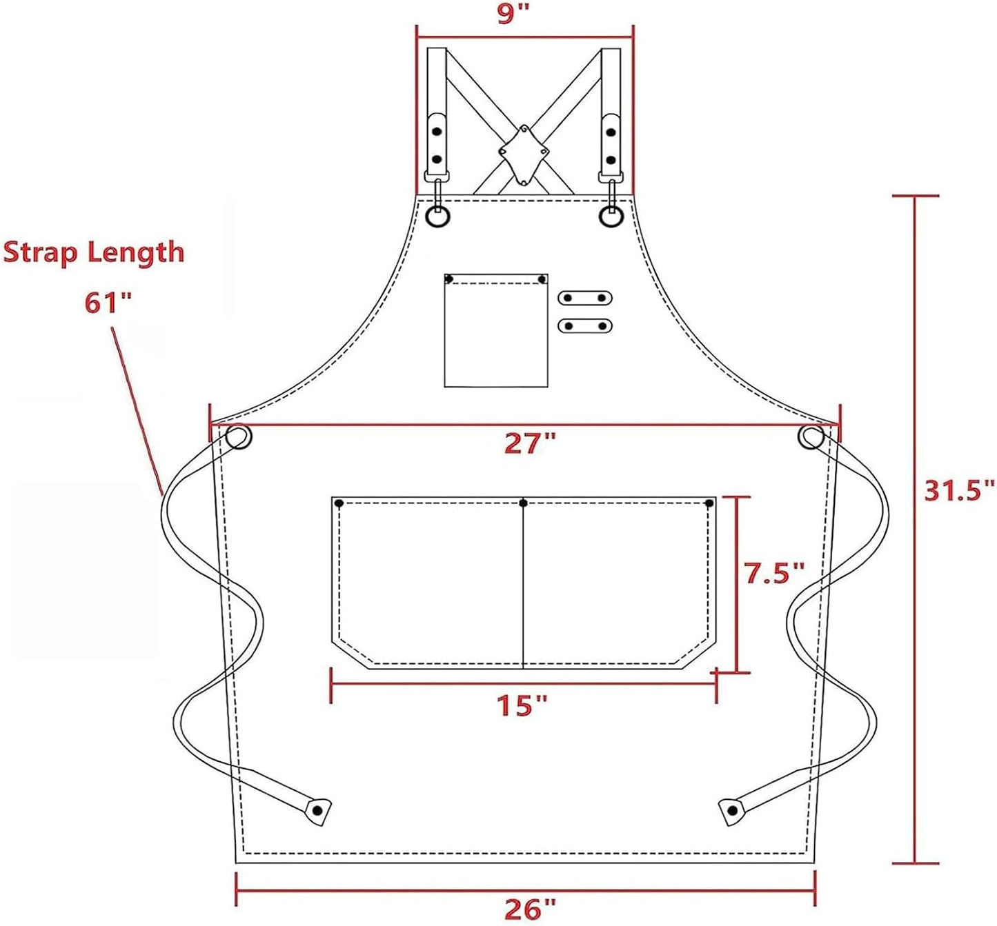 AFUN Chef Aprons for Men Women with Large Pockets, Cotton Canvas Cross Back Heavy Duty Adjustable Work Apron, Size M to XXL (Brown)