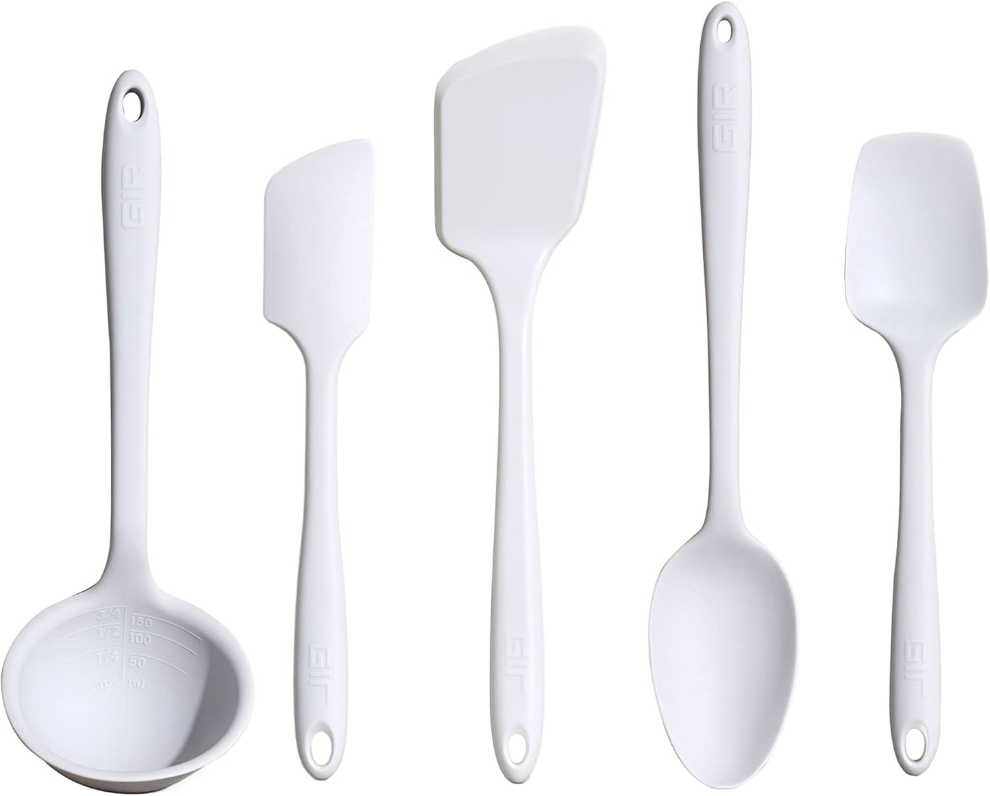GIR: Get It Right 5 Piece Silicone Cooking Utensils Set - Ladle, Spatula, Flip, Spoon & Spoonula, Non-Stick, Heat Resistant, Dishwasher Safe, Silicone Kitchen Utensils, BPA & BPS Free - Studio White