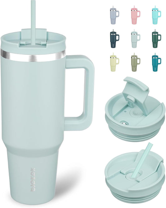 BJPKPK 40 oz Insulated Tumbler With Lid And Straw Stainless Steel Tumblers Cup With Handle For Women And Men,Blue Haze