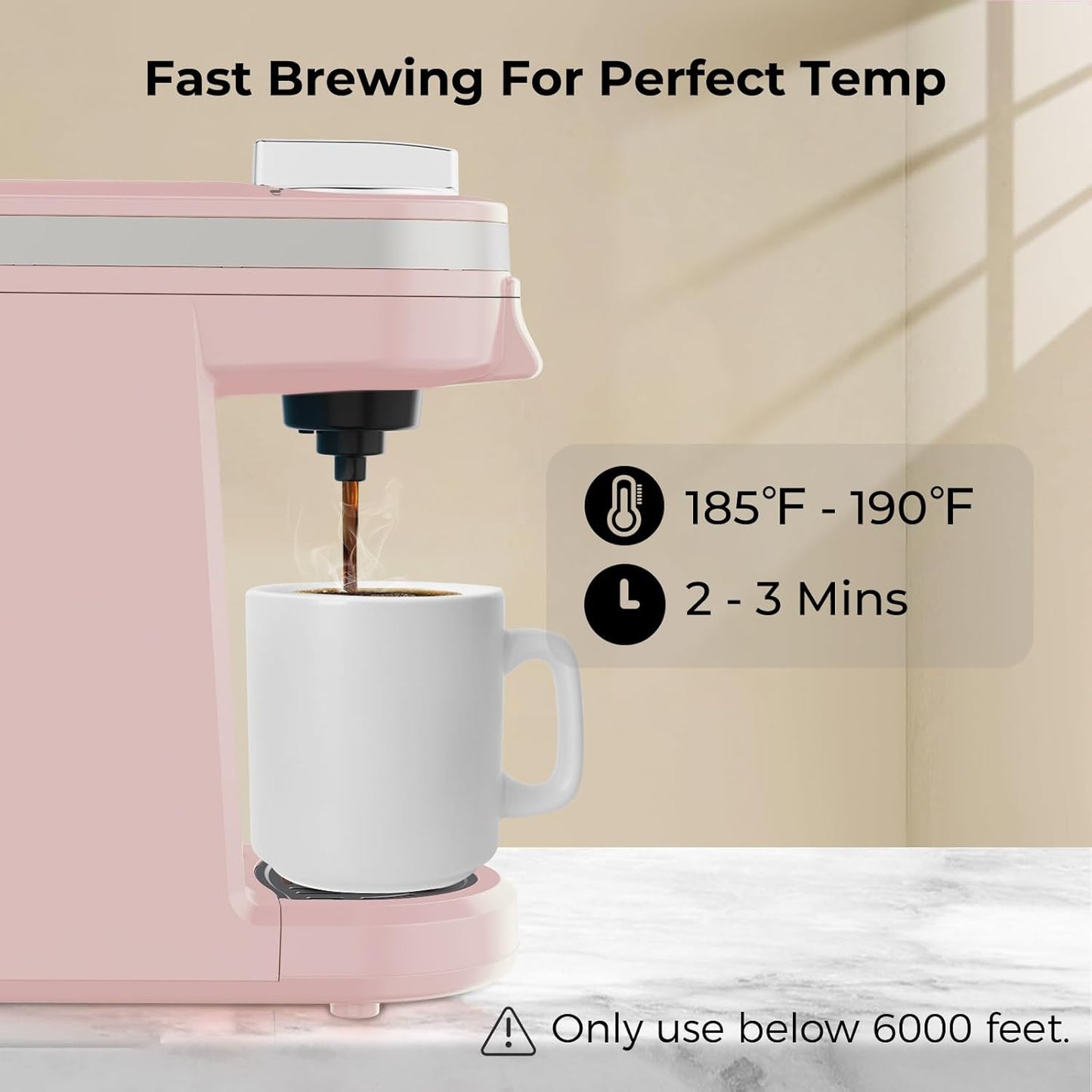 CHULUX Mini Coffee Maker for K Capsule, Single Serve Coffee Maker for One Cup Americano, Lightweight Pod Coffee Machine, Dusty Rose