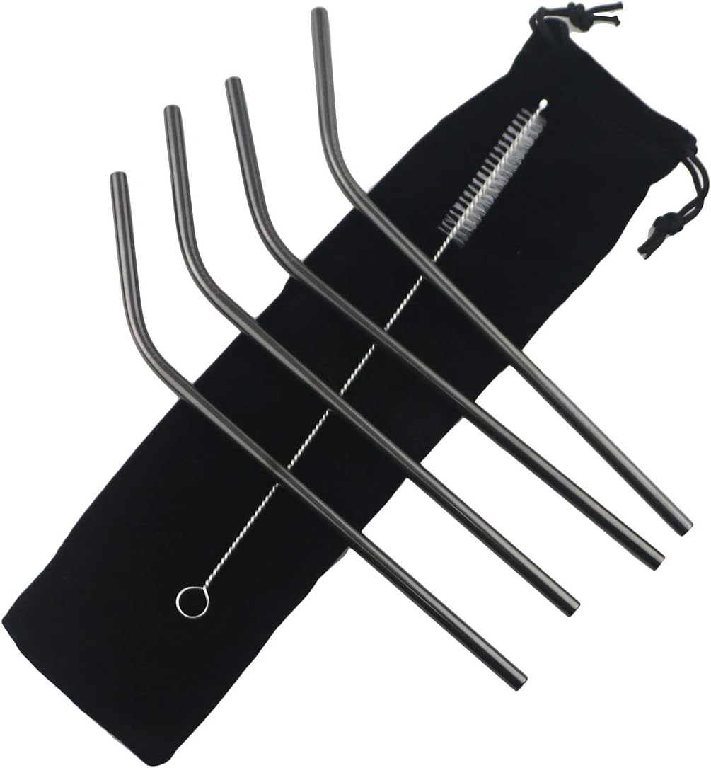Gugrida Metal Straws Stainless Steel Straws 8.5" Drinking Straws Reusable 4 Set - Ultra Long Muti Color-Cleaning Brush for 20/30 Oz for Trail Tumblers Yeti RTIC SIC Ozark (4 Bent|1 Brush）