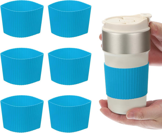 uxcell 6Pack Coffee Cup Sleeves, Reusable Silicone Heat Resistant Cup Protective Sleeve Nonslip Mug Protector Cover for Home Travel Coffee Mug Glasses Water Bottle Boots, Sky Blue