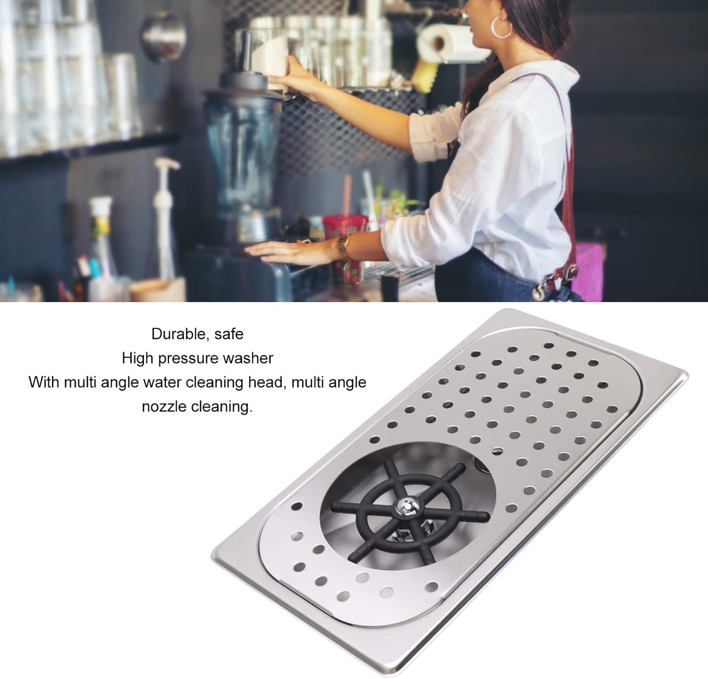 Glass Rinser Cup Washer 304 Stainless Steel Drain Drip Tray Hose Washing Equipment Coffee Shop Bar Glass Sink Rinser (Stainless Steel Color A)