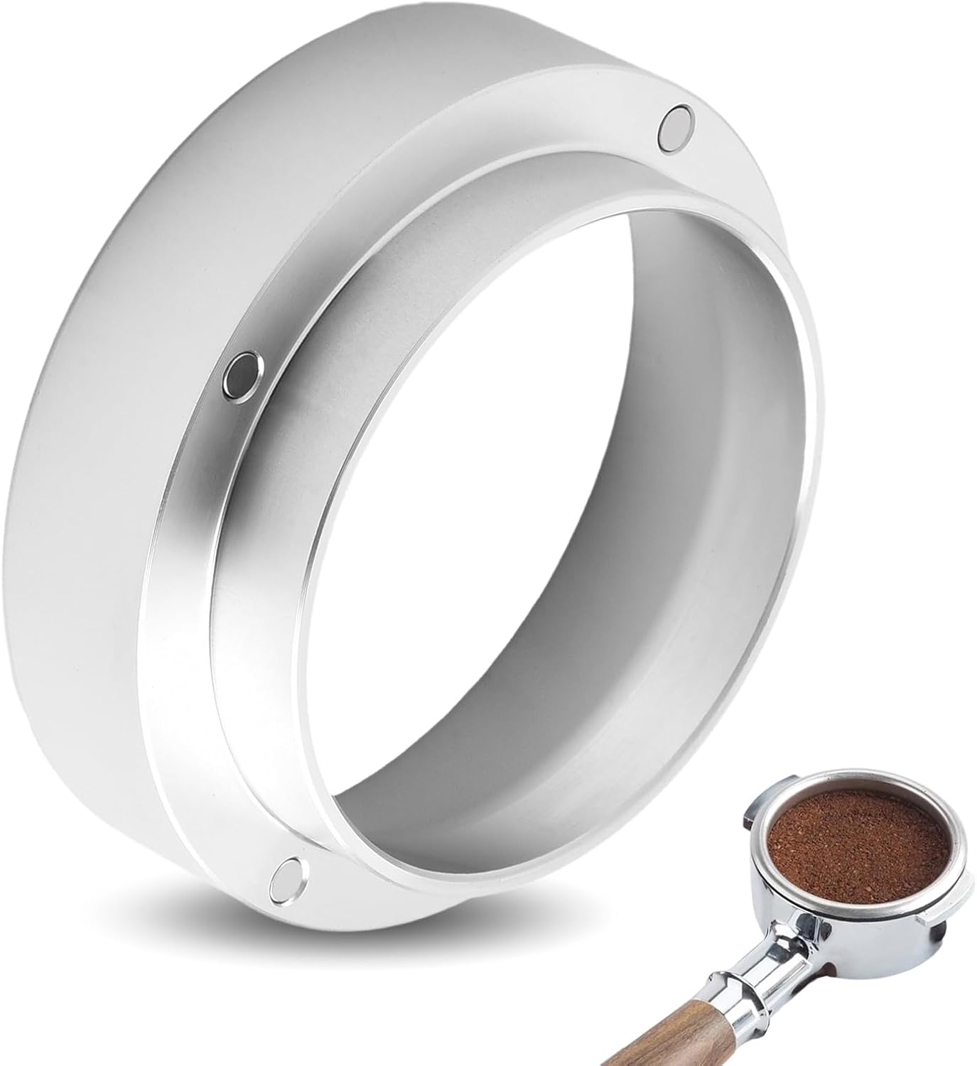 49MM Espresso Dosing Funnel With Magnetic Coffee Ring, Powder Ring Dispenser Doser for Portafilter Accessory, Espresso Distribution Tool, Coffee Tamping Manual Coffee Making Tool (Silver)