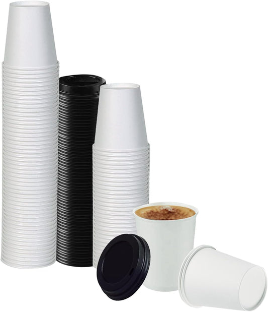 Smygoods White Original Disposable Paper Coffee Cups with Lids (12 OZ, 25 Count) For Hot Beverages, Tea, Espresso, Cocoa - To Go Drink Containers, Café & Office