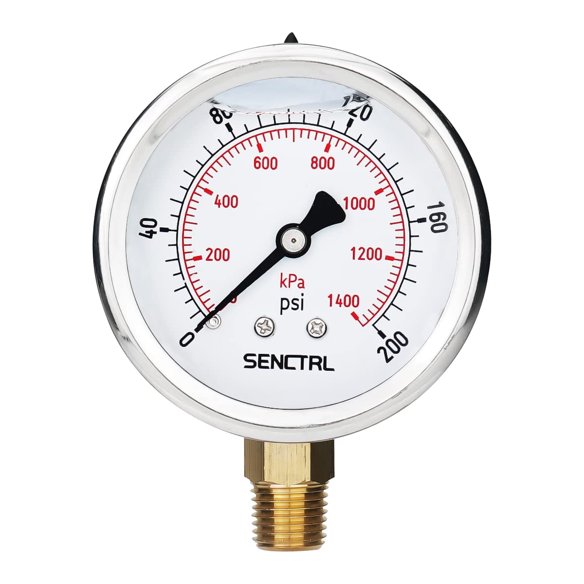 SENCTRL 0-200 Psi Glycerin Liquid Filled Pressure Gauge, 2.5" Dial Size, 1/4" NPT Lower Mount, Stainless Steel Case, for Water Oil Pressure Test in Pipe Pool Pump Sand Filter Air Compressor