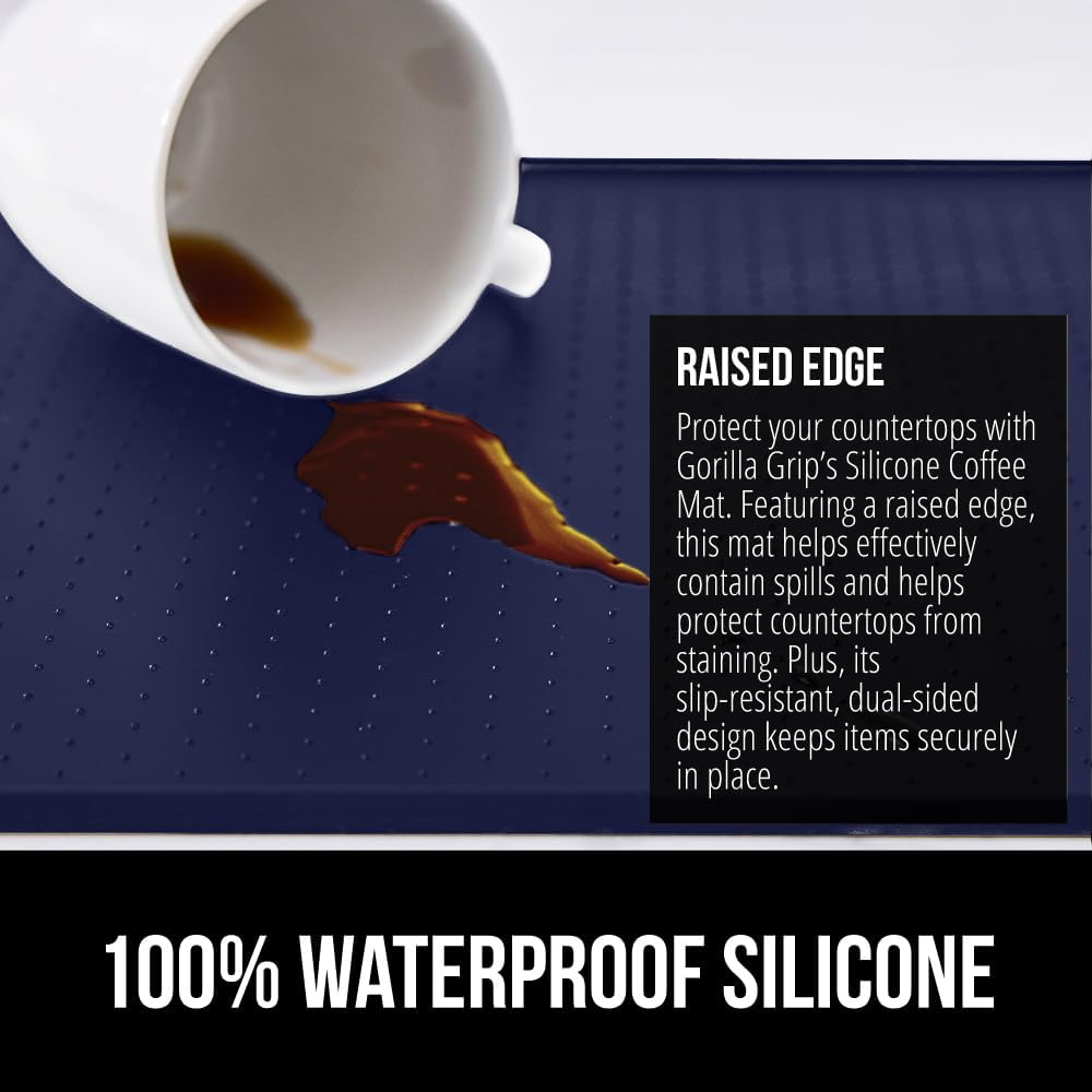 GORILLA GRIP Silicone Coffee Mat, Espresso Drink Bar Station Accessories, Waterproof Heat-Resistant Dish Drying Mats, Stay in Place on Kitchen Counter, Home Kitchen Decor Essentials, 10x14, Navy