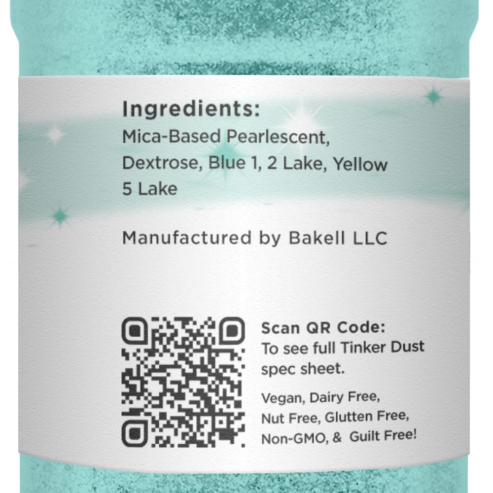 BAKELL Turquoise Edible Glitter, 45 Grams | TINKER DUST Edible Glitter | KOSHER Certified | 100% Edible Glitter | Cakes, Cupcakes, Cake Pops, Drinks, Dessert Vegan Glitter & Dusts (45g Shaker, Turquoise)