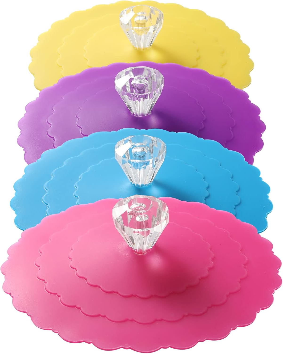 Silicone Cup Covers (Set of 4) ， Multicolored Silicone Lids for Mugs, Cups, Tea Pots,Flexible Mug Covers，Hot Cup Lids for Coffee & Tea