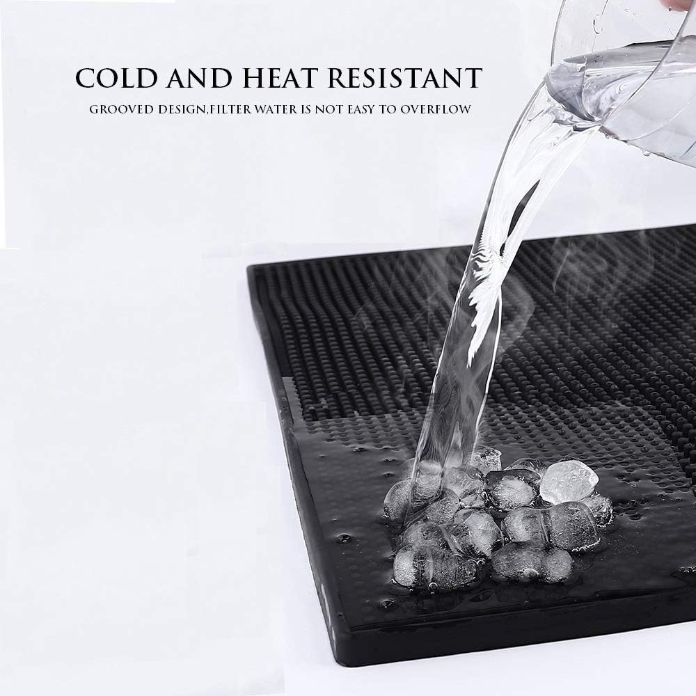 17.7" x 11.8" Rubber Bar Mats, Non-Slip and Anti-Spill Non-Toxic Soft Rubber Mats, Coffee Bars, Bars, Restaurants and Barbers Service Mats, Black, 2Pack