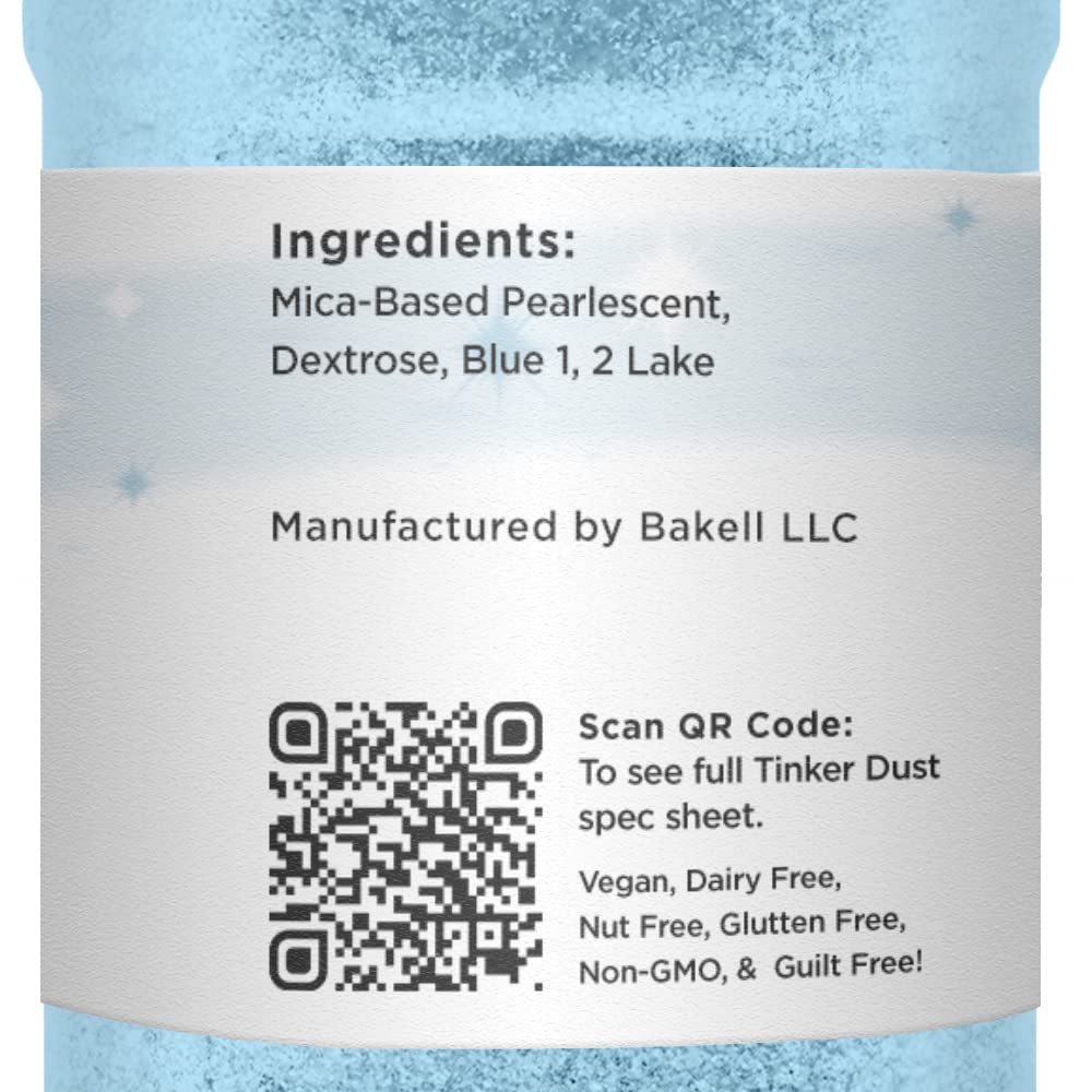 BAKELL Soft Blue Edible Glitter, 45 Grams | TINKER DUST Edible Glitter | KOSHER Certified | 100% Edible Glitter | Cakes, Cupcakes, Cake Pops, Drinks, Dessert Vegan Glitter & Dusts (45g Shaker, Soft Blue)