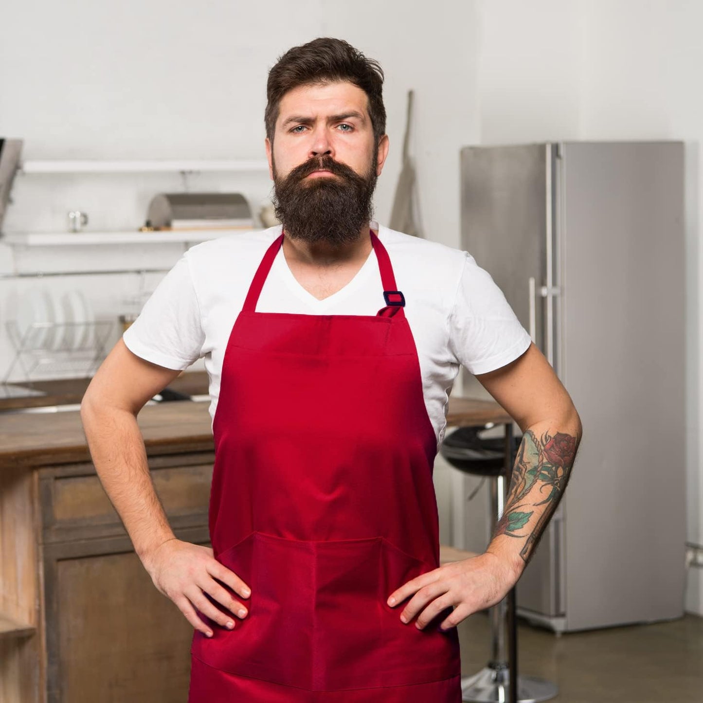 lepni.me Chefs Aprons | Cooking Baking Grilling for Home Restaurant | Premium Kitchen Aprons with Double Pocket for Men Women