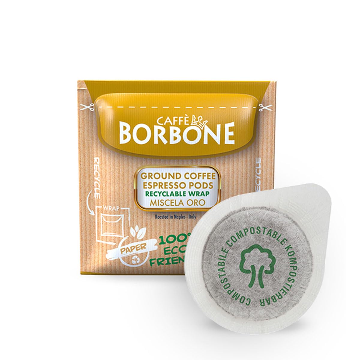 Caffè Borbone Espresso Paper Pods, Gold Blend, Sweet and Refined, Medium Roast ESE Pods, Authentic Italian Espresso - 50 Count