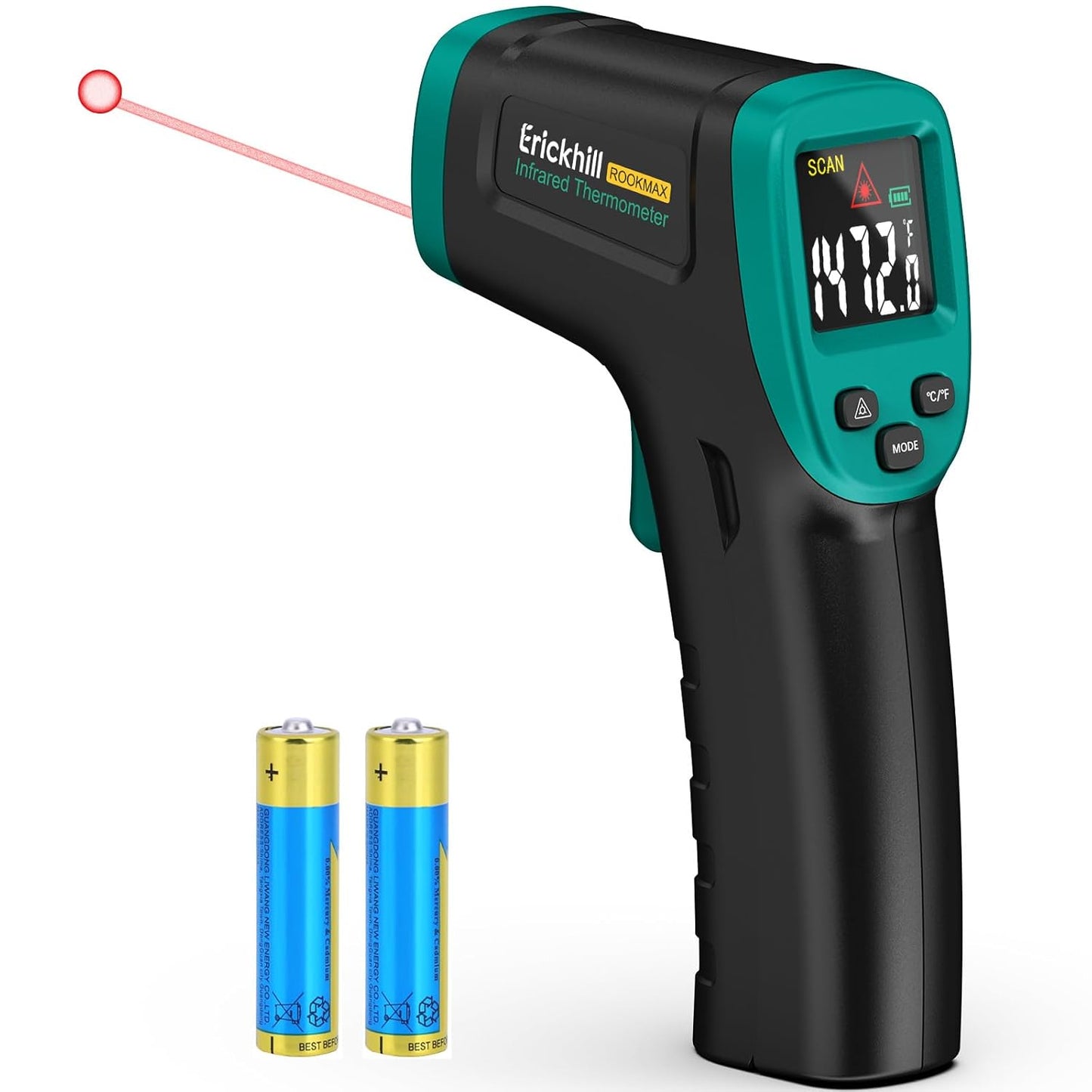 ERICKHILL ROOKMAX Infrared Thermometer Gun, Non-Contact Laser, Adjustable Emissivity, Color LCD, -58°F to 1472°F (-50°C to 800°C), for HVAC, Cooking & BBQ, Automotive, Freezer - Dark Green