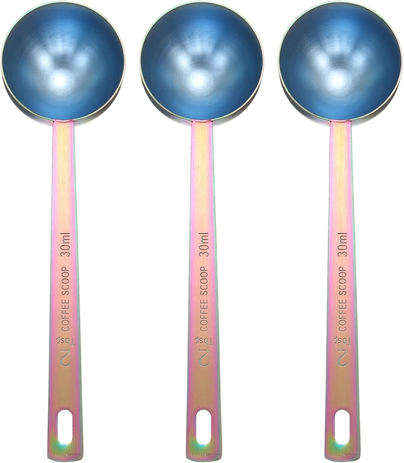 HARFINGTON 3pcs Coffee Scoop Spoon 2tbsp (6tsp, 30ml) 304 Stainless Steel Long Handle Teaspoon/Tablespoon Measuring Spoons Scoops for Tea Sugar Kitchen, Multicolor