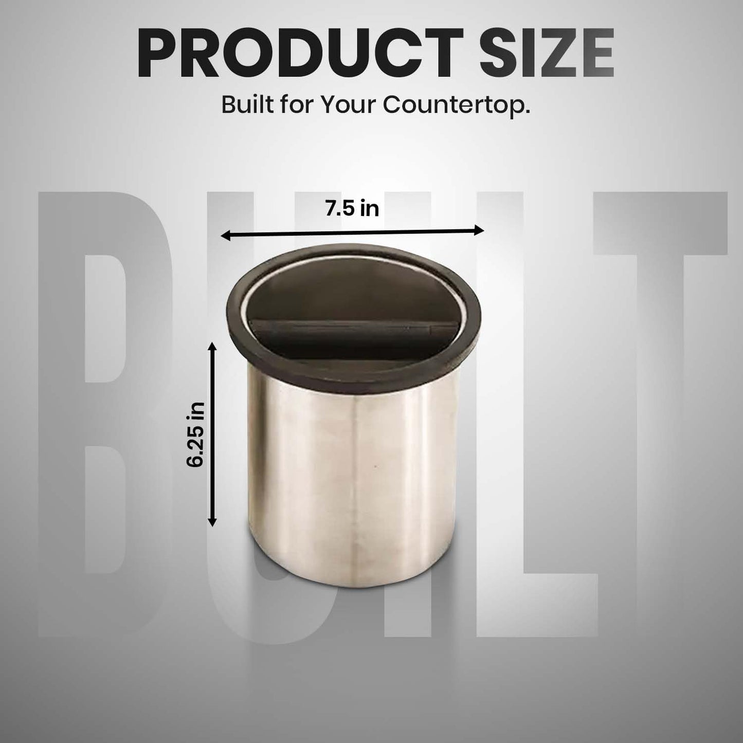 Rattleware Premium Stainless Round Knock Box (6.25" x 7.5") - Bottom Closed, Space-Saving Espresso Grounds Disposal Solution - Ideal for Home & Cafe Baristas
