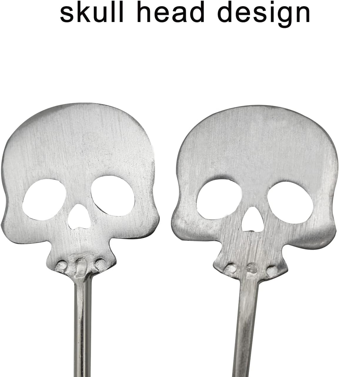 6Pcs Skull Swizzle Sticks 8.7inch Coffee Stirrers Reuseable 18/10(304) Stainless Steel Beverage Cocktail Stirrer for Bar Halloween Party Mixing Drinks