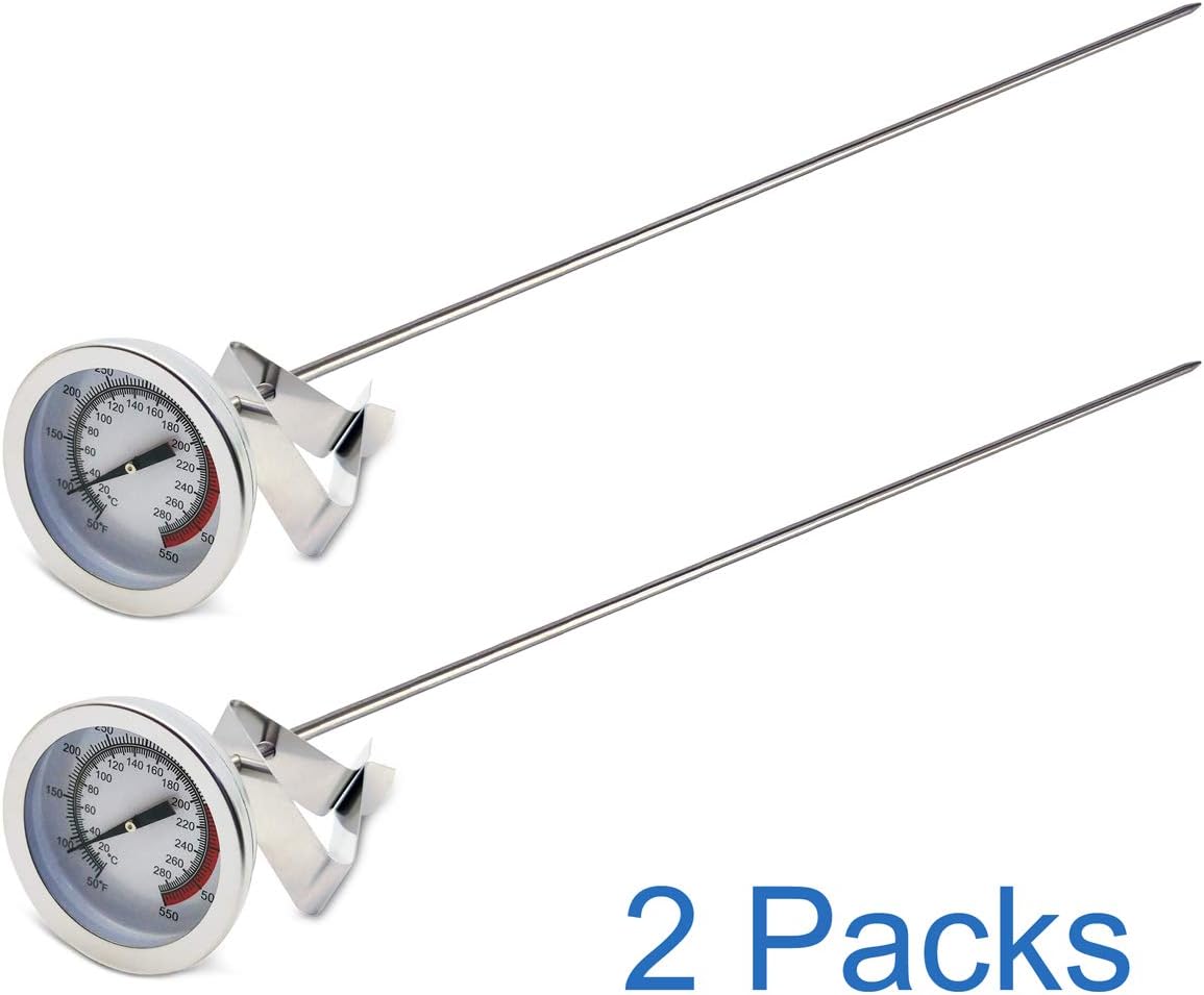 Efeng 15“ turkey fryer thermometer with pot clip (2 Pack), 2" dial candy thermometer with stainless steel clip,oil thermometerr for frying,turkey thermometor deep fryer for cooking tall pots,beef,meat