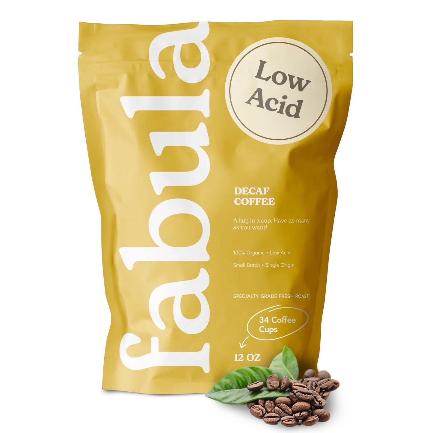 Fabula Coffee Decaf Medium Roast Whole Beans - Organic - Low Acid - Single Origin - Non-GMO - Mold Free - 12 Ounces
