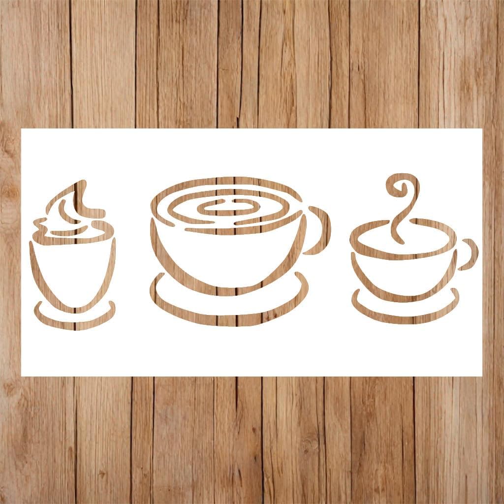 Generic Coffee Cup Stencil, Teacup Stencil | Coffee Bar Coctail Stencils for Painting on Wood, Glass, Wall, Rock, Fabric, Walls, Canvas, Glassware | Coffee Stencils (3x5), White, 90823489234