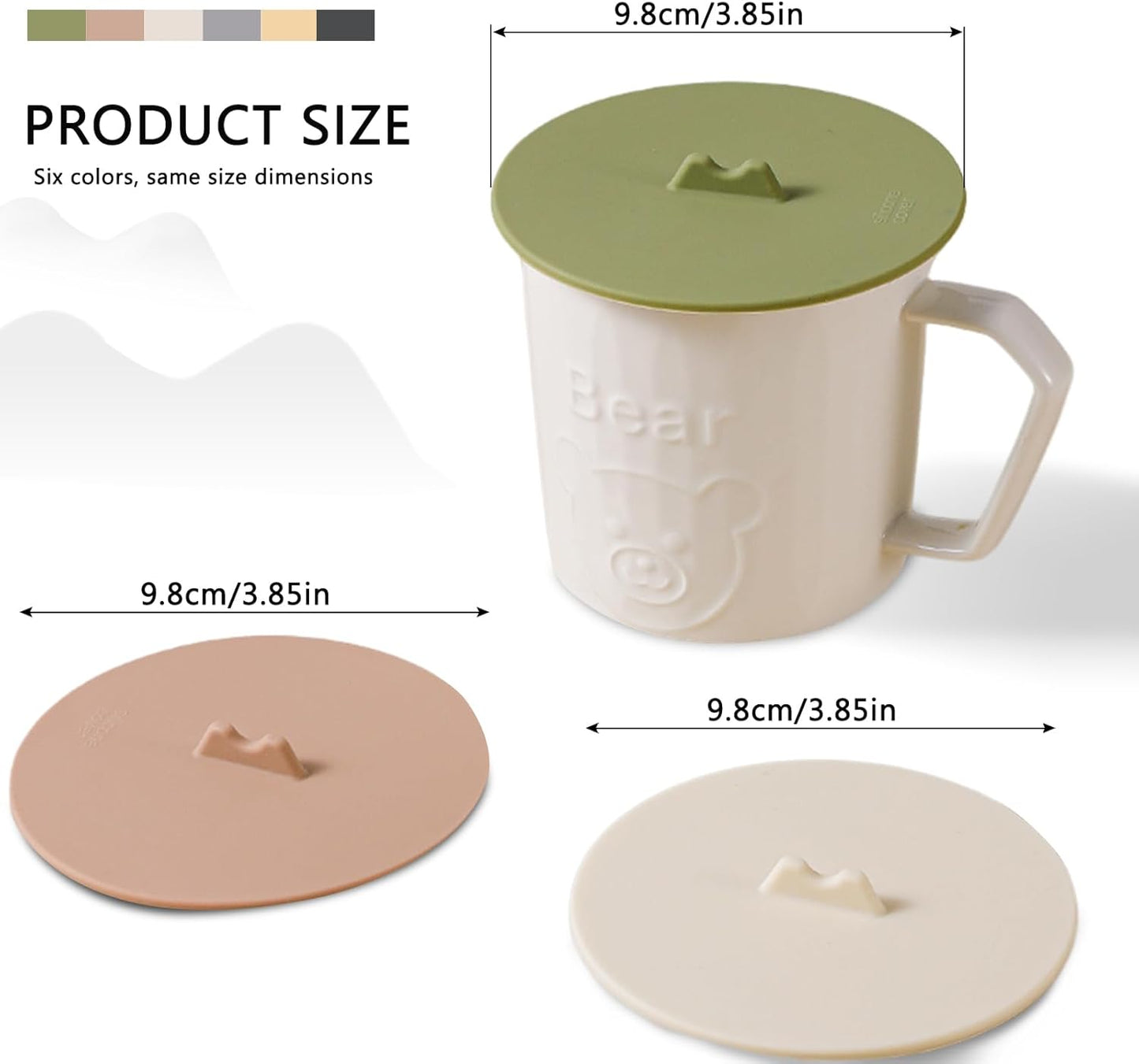 Silicone Cup Lids Silicone Cup Covers 6color Design, Food Grade Anti-dust Airtight Seal Lids for Mugs, Tea Cups, Coffee Cup 6pcs (Br+Ye+Wh)