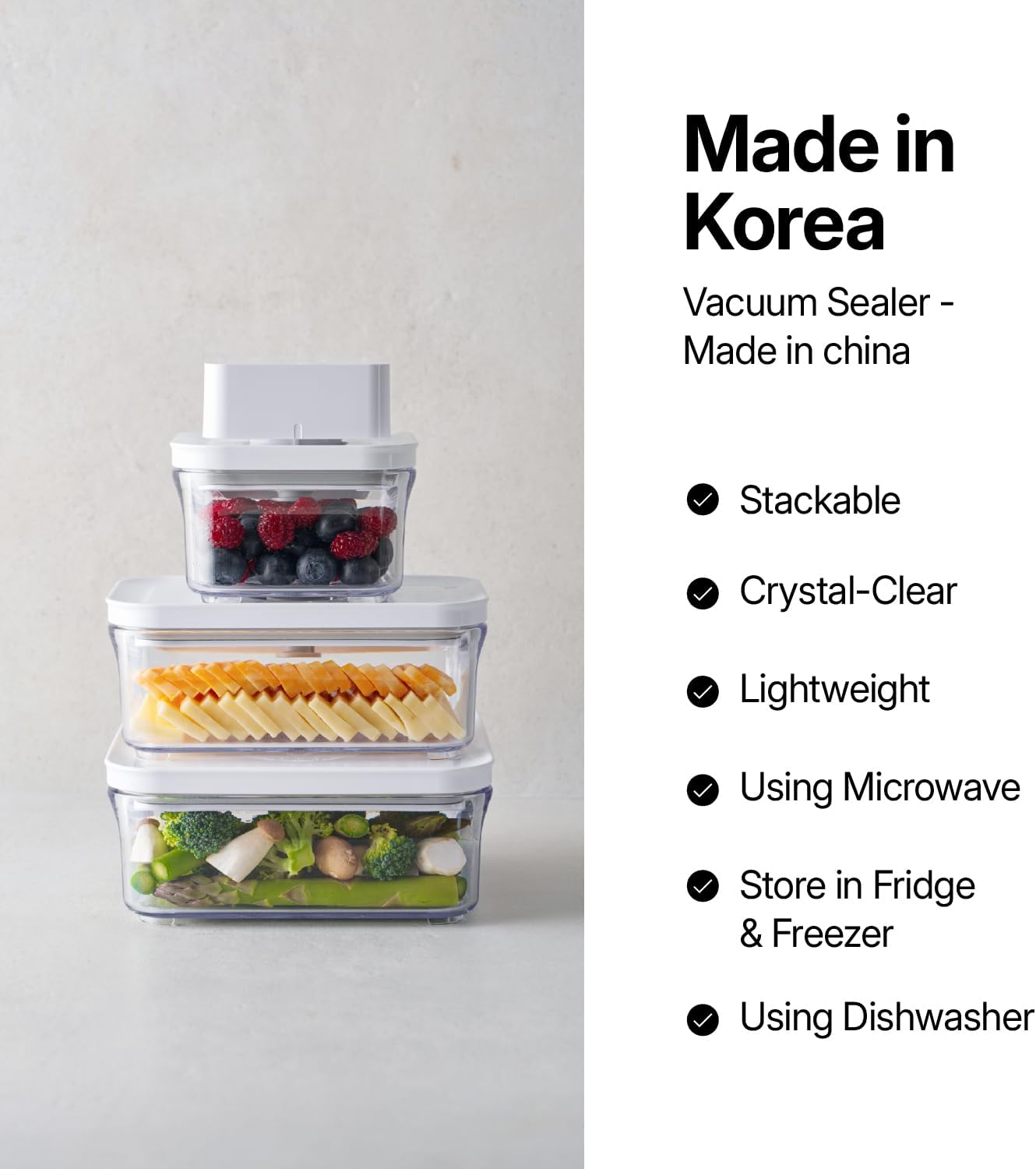 VAKUEN Premium Airtight Food Storage Containers, Mini Square 2pc/set(0.85qt), Smart One-Click Seal Lid, No Hinges, 100% Leak Proof, BPA-FREE, Dishwasher, Freezer & Microwave Safe