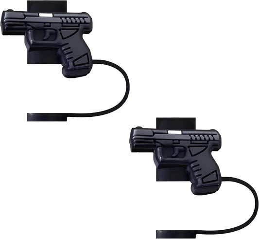 Gun Silicone Straw Covers for Stanley Cup, Reusable, Cute Straw Toppers Accessories for Tumblers, 2PCS Decorative & Personalized Straw Cover Cap (a)