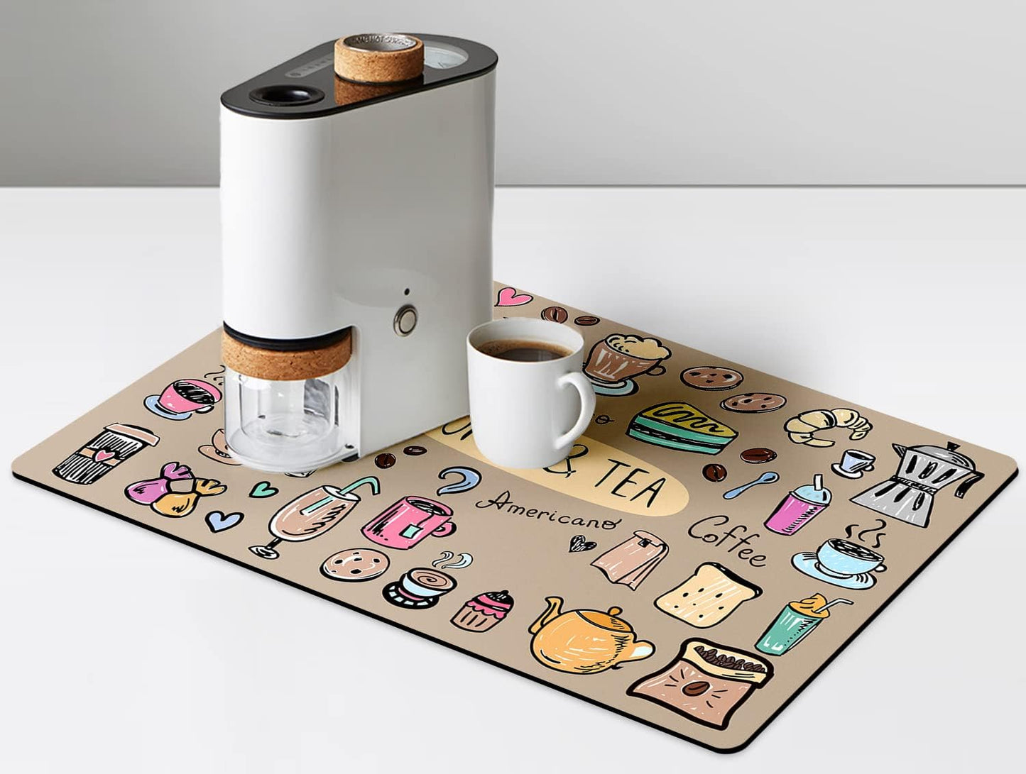 Fun Coffee Machine Mat-Espresso Tray for Coffee Bar Under Coffee Pot Mat, Coffee Maker Mat for Countertop, Dish Drying Mat, Coffee Mat, Absorbent Mat, Kitchen Counter Drying Pad