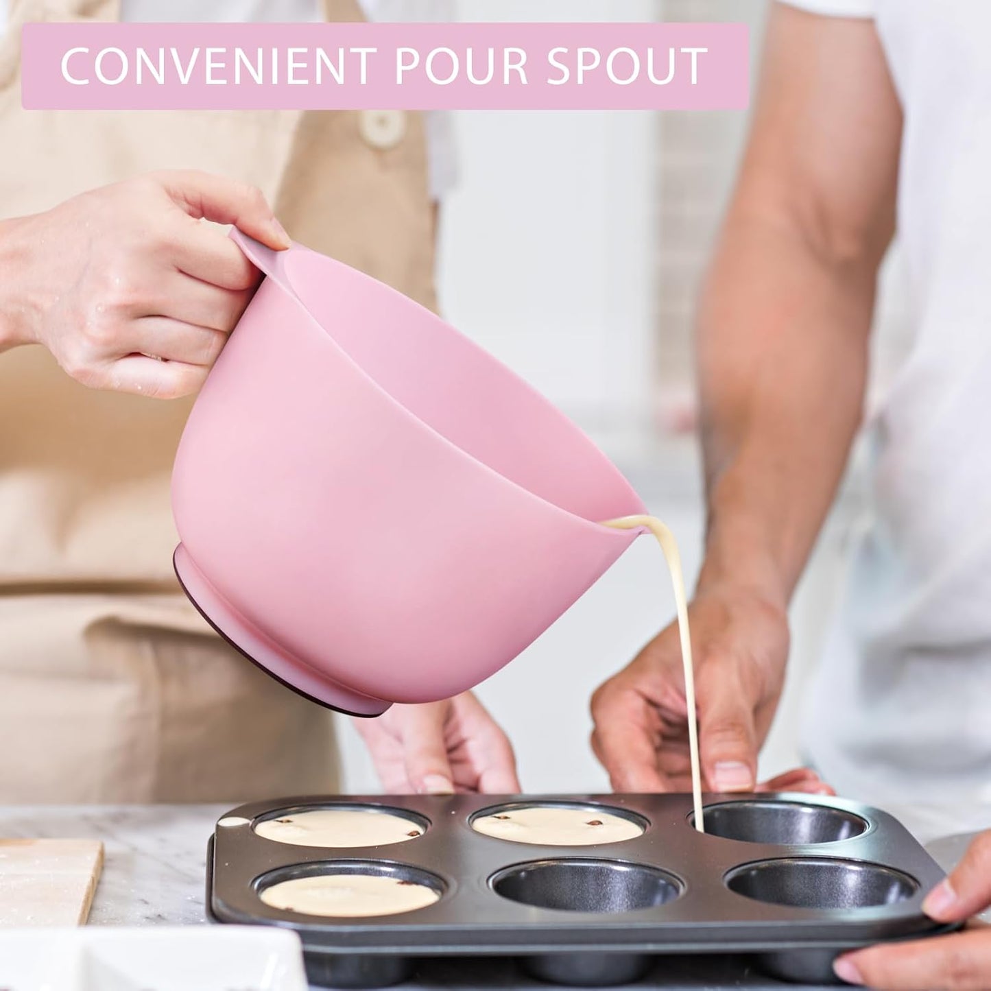 BoxedHome Classic Mixing Bowl Set, BPA Free Plastic, Microwave and Dishwasher Safe (Set of 4, Rose red), 4.5 quarts