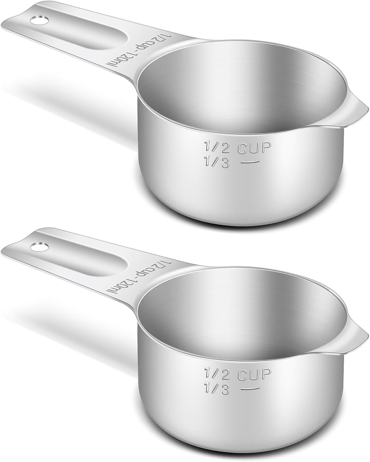2PCS 1/2Cup (120ml, 4oz) Single Measuring Cup, Stainless Steel Measure Scoop, Metric and US Measurement, Heavy Duty, Dishwasher Safe