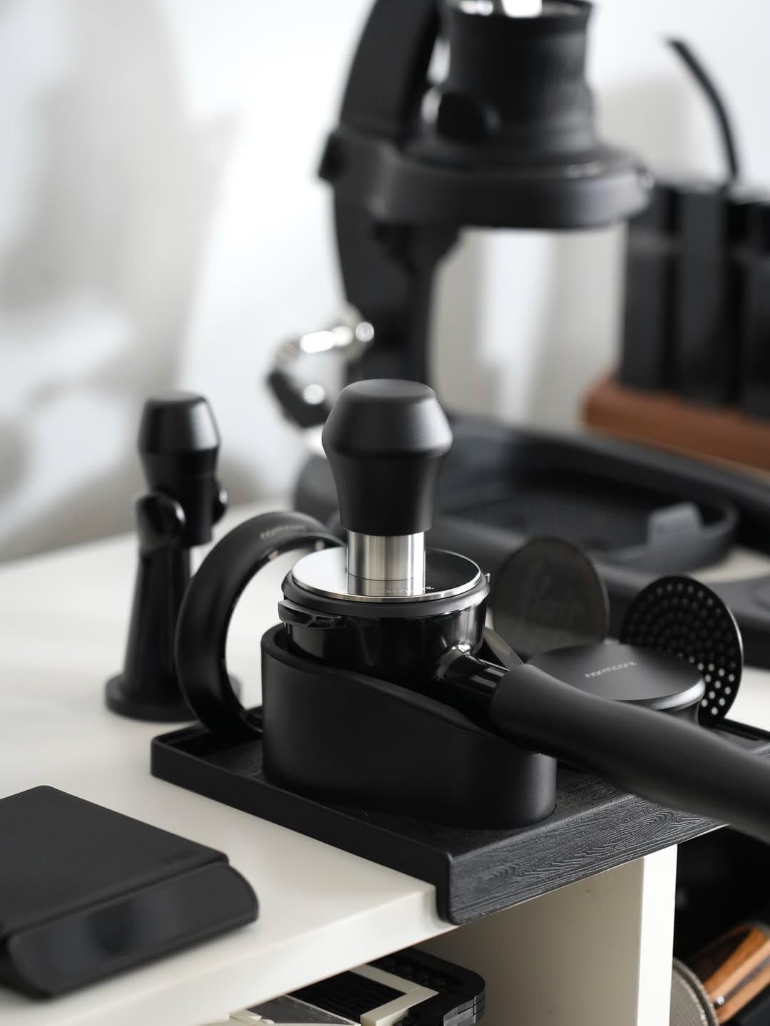 Normcore 58mm Coffee Tamper V4.1 Mini, Spring-Loaded with Click Feedback, Compatible with 58mm Espresso Machines Portafilter, Anodized Aluminum Handle and Silcone Stand, Black