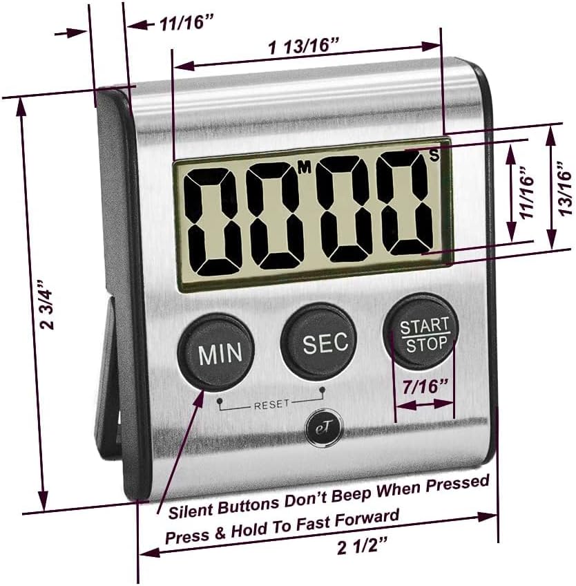 Elegant Digital Kitchen Timer - Stainless Steel Model eT-23, Super Strong Magnetic Back, Loud Alarm, Large Display, Auto Memory, Auto Shut-Off by eTradewinds