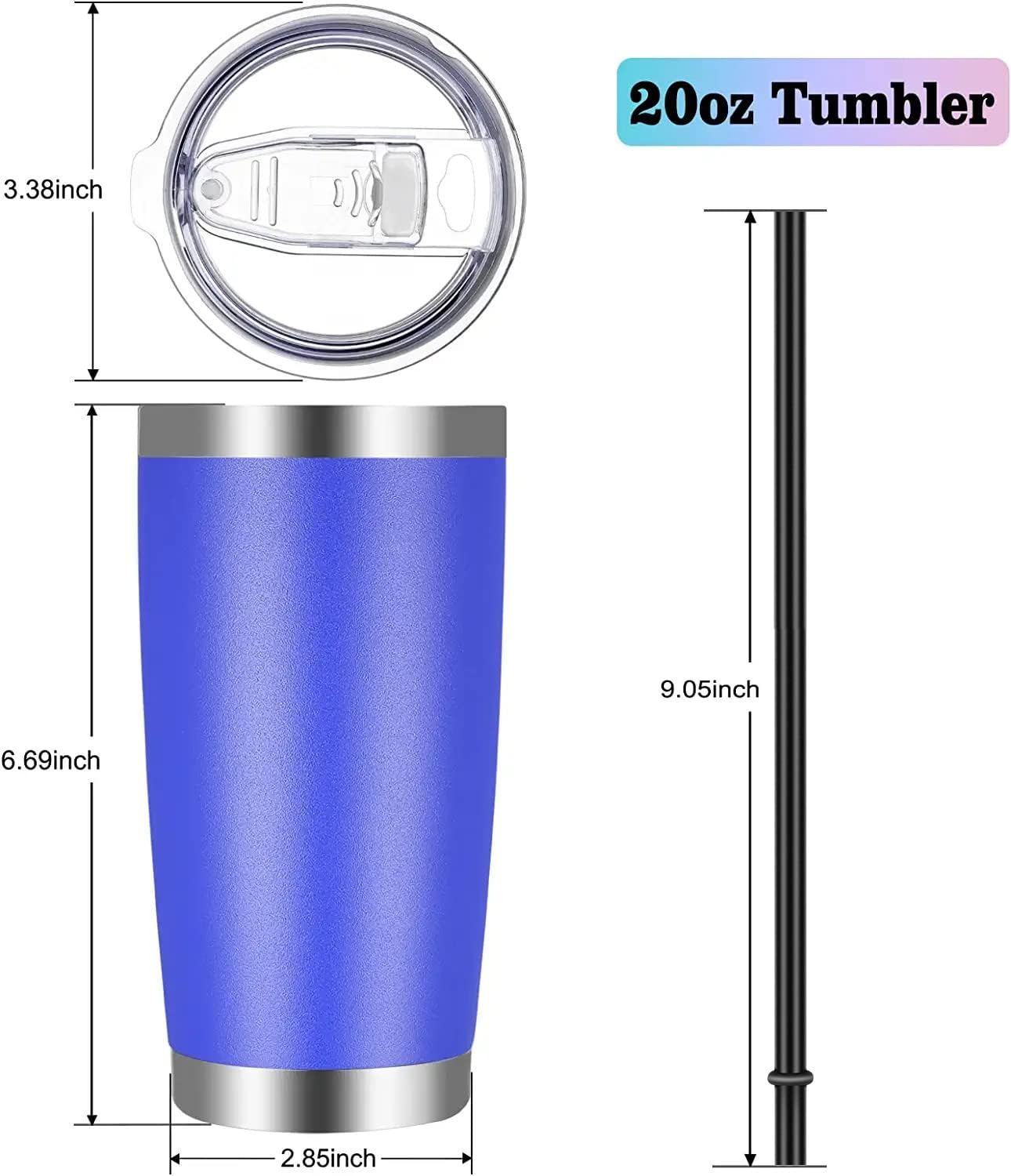 VEGOND 20oz Tumbler with Lid and Straw Stainless Steel Tumbler Cup Bulk Vacuum Insulated Double Wall Travel Coffee Mug Powder Coated Coffee Cup (Bluish Violet 12 Pack)