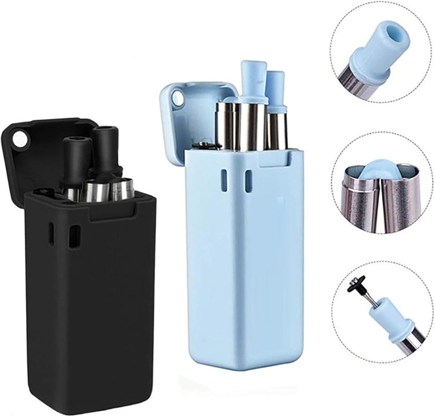 Foldable Straw with Storage Box, Reusable Folding Stainless Steel Straw, Portable Collapsible Set with Silicone Tip and Cleaner Brush for Travel Home Work(white)