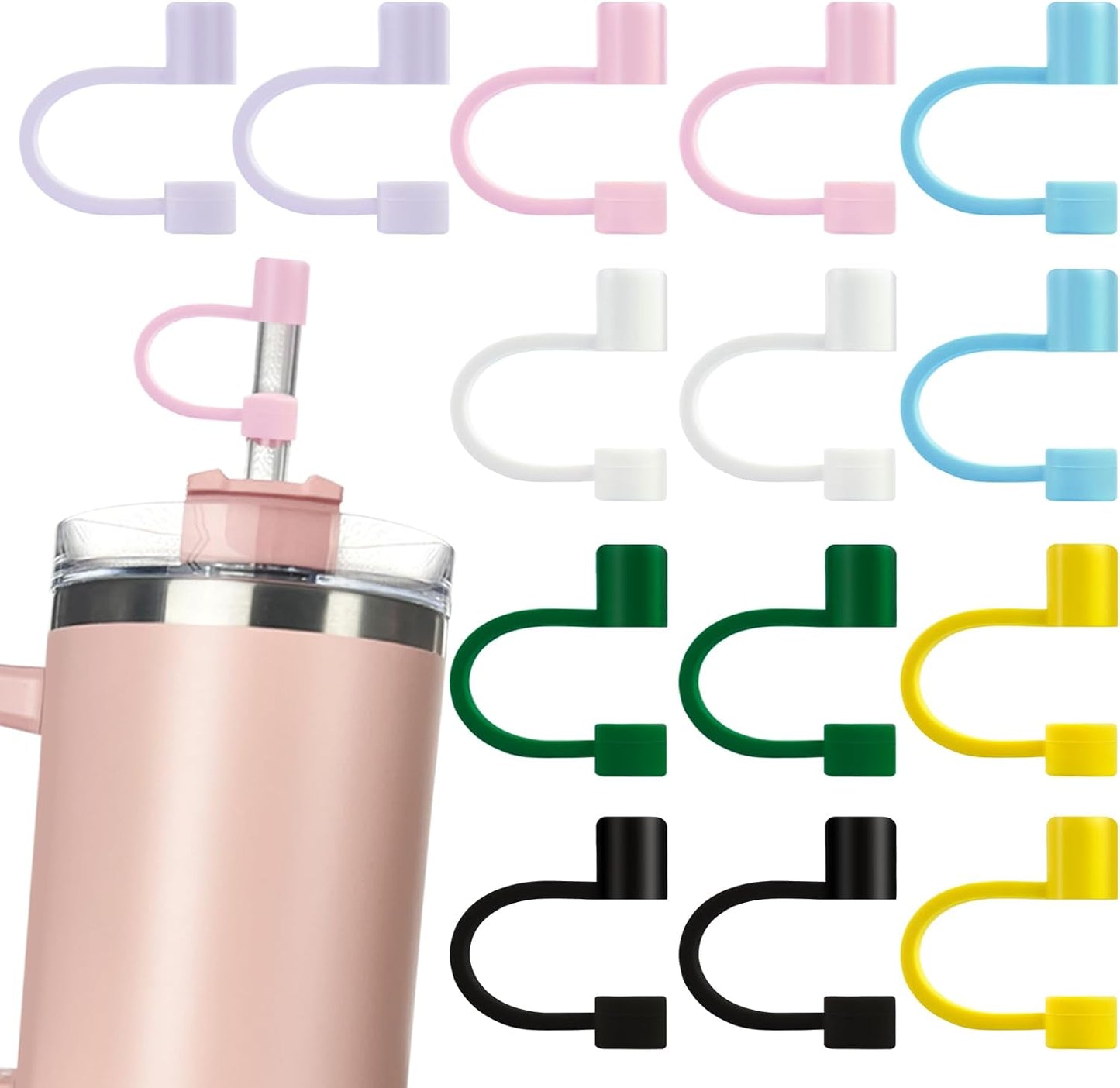 Velaco 14Pcs 0.4in/10mm Diameter Silicone Straw Covers Cap Compatible with Stanley 20 30&40 Oz Cup, Straw Toppers for Stanley 40 Oz Tumbler with Handle, Dust-Proof Straw Caps for Water Bottle