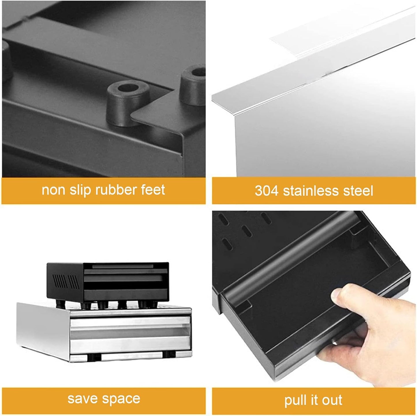 Coffee Knock Box Drawer, Stainless Steel Espresso Knock Box with Six Non Slip Feet, Removable Rubber Lever, Coffee Ground Container, for Household Shop (White)