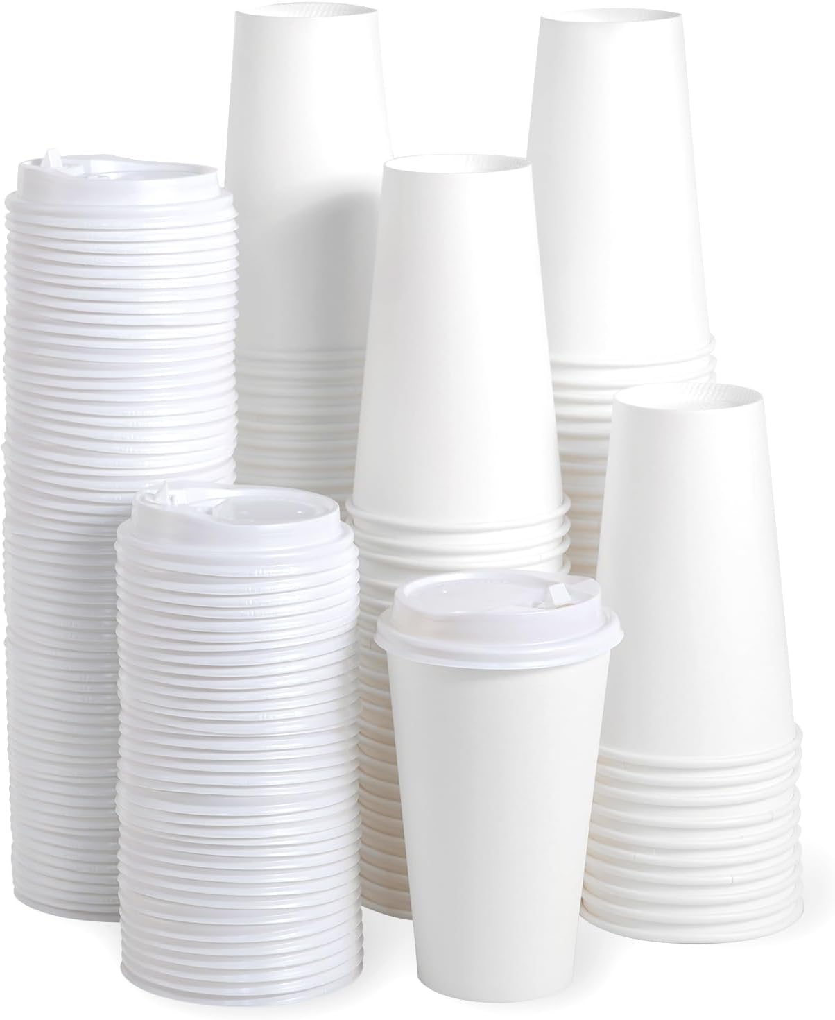 JOLLY PARTY [100 Pack] 16 oz Paper Coffee Cups, Disposable Paper Cup with Lids, Hot/Cold Beverage Drinking Cup for Water, Juice, Coffee or Tea, Suitable for Home, Shops and Cafes