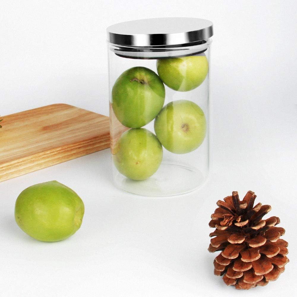SIXAQUAE Glass Food Storage Containers Jar Stainless Steel Lids 2 Packs 1000ml Airtight Canister Organization Sets Stackable…