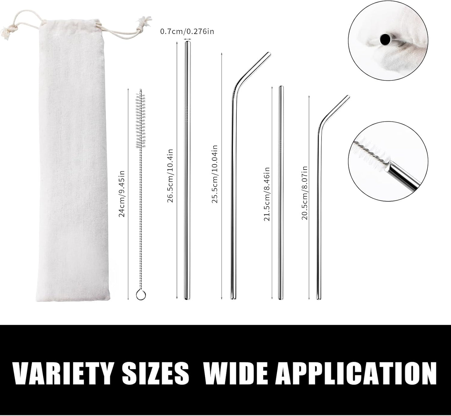 Lazycorner 16 Pcs Metal Straw Reusable 8.5" 10.5" 6mm Stainless Steel Straws for Kids,20oz-32oz, Silver Drinking Straws with Silicone Tips, 4 Straw Cleaner Brush, 1 Travel Case