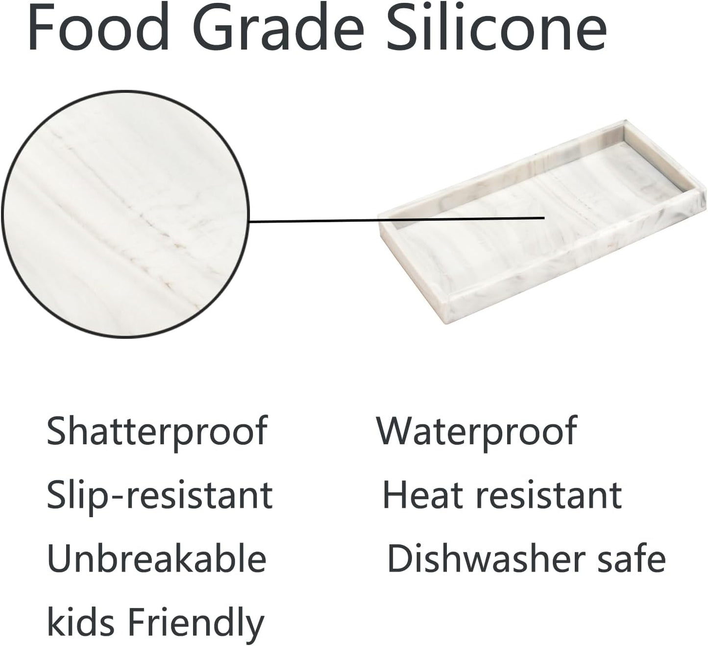 DNC Silicone Bathroom Vanity Tray for Counter, 11.8" Kitchen Sink Soap Tray for Dish Holder Dispenser Countertop Toilet Tank Decor Organizer Marble White