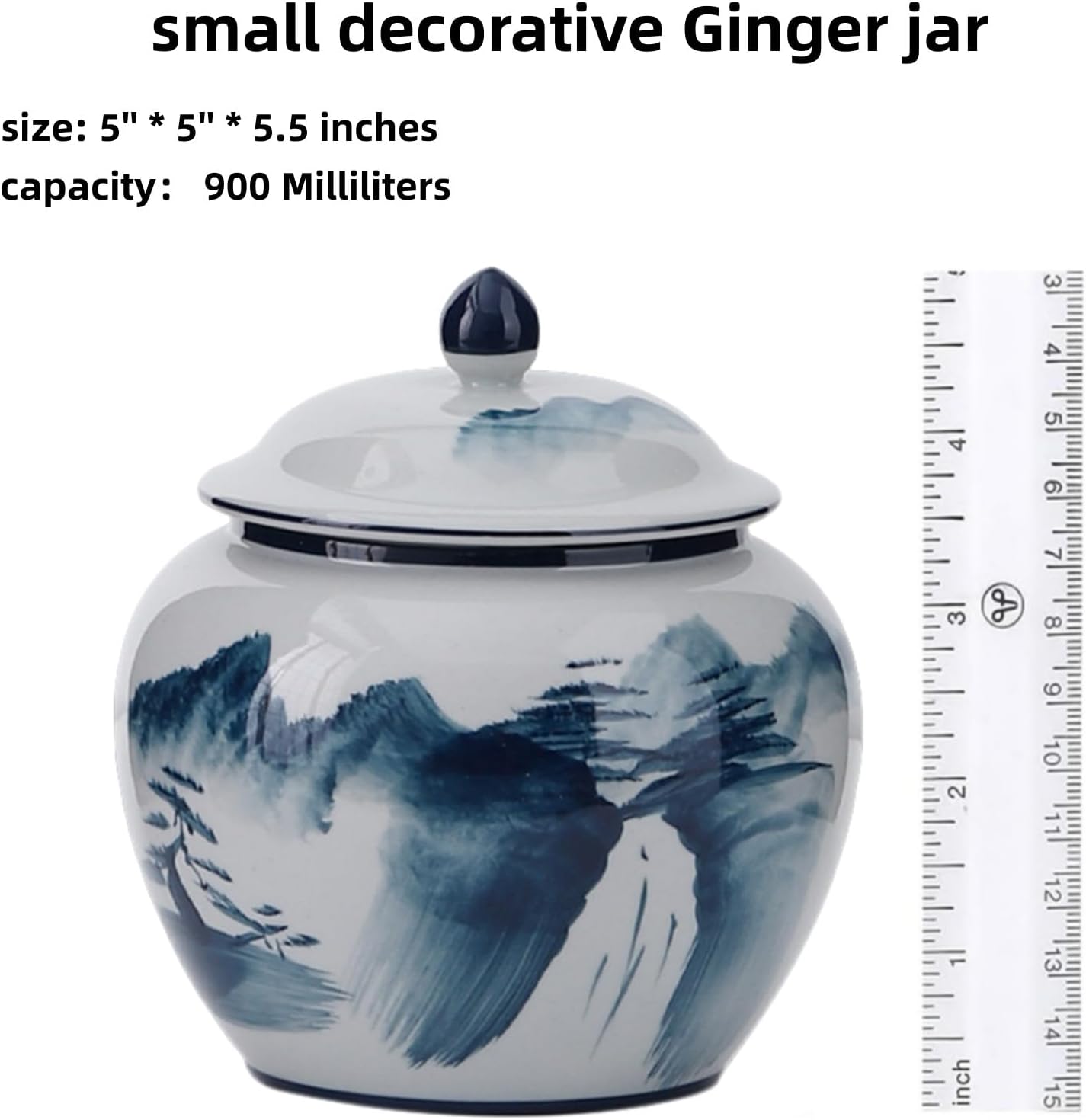 5 inches Ginger jar Lid- blue mountain decorative Ceramic Ginger jar vase with Lid， chinoiserie gift small jars for Home decor/jewelry/Tea/coffee beans/Storage