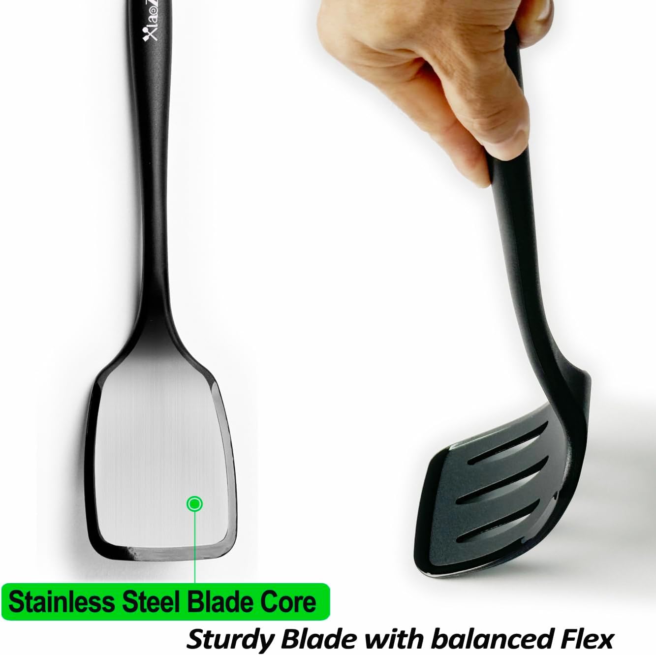 600˚F Heat Resistant Silicone Spatula Set, 13.6" Kitchen Spatula Turners for Non Stick Cookware, Flexible Spatulas with Thin Edges, Seamless Cooking Utensils for Fish, Eggs, Pancakes, BLACK